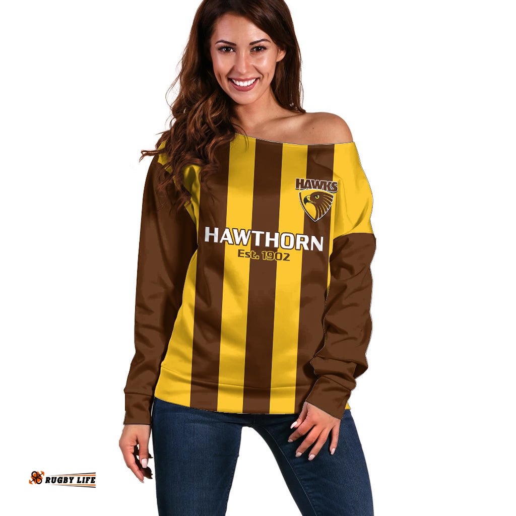Hawthorn Football Off Shoulder Sweater Go Hawks Sporty Style