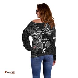 New Zealand Tiki Tennis Off Shoulder Sweater 2024 Aotearoa Tenehi Maori Silver Fern Black