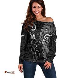 New Zealand Tiki Tennis Off Shoulder Sweater 2024 Aotearoa Tenehi Maori Silver Fern Black
