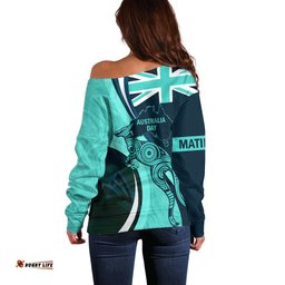 Matildas Soccer Off Shoulder Sweater 2024 Happy Australia Day Kangaroo Aussie Proud Turquoise