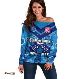 Personalised QLD Maroons and NSW Blues Rugby Off Shoulder Sweater State of Origin Indigenous Blue