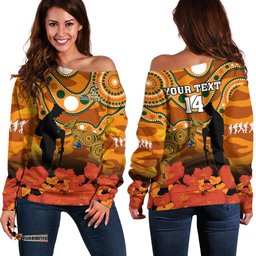 Custom Text And Number Wallabies Rugby ANZAC Off Shoulder Sweater Aboriginal Camouflage Lest We Forget