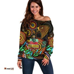 Hawks Football Aboriginal Art Off Shoulder Sweater NAIDOC Indigenous Tribal