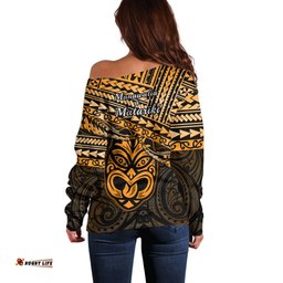 Matariki New Zealand Off Shoulder Sweater Maori New Year Tiki Gold Version