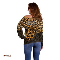 Matariki New Zealand Off Shoulder Sweater Maori New Year Tiki Gold Version