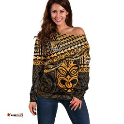Matariki New Zealand Off Shoulder Sweater Maori New Year Tiki Gold Version