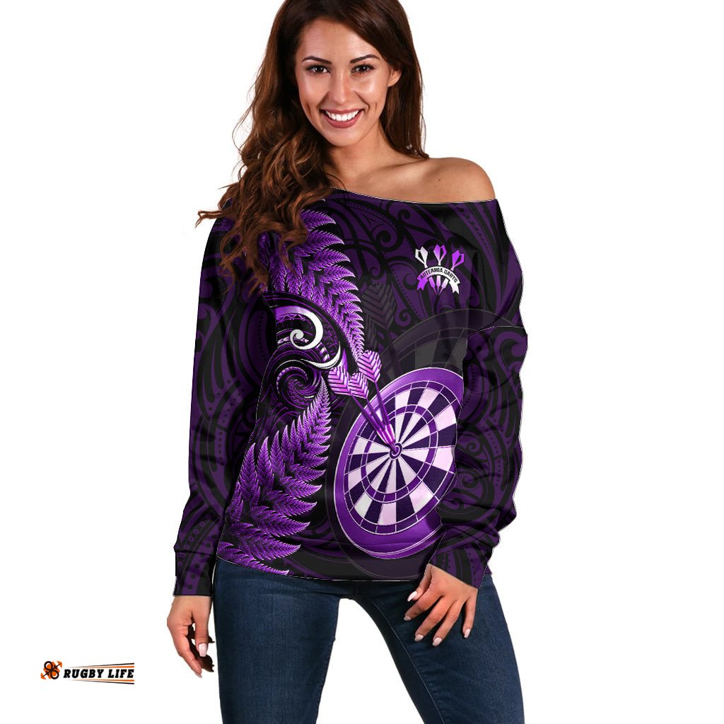 New Zealand Darts Off Shoulder Sweater Happiness Is A Tight Threesome Maori Purple
