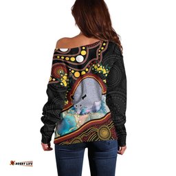 Australia Possum Off Shoulder Sweater Aboriginal Art Mix Aussie Opal