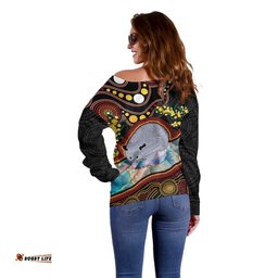 Australia Possum Off Shoulder Sweater Aboriginal Art Mix Aussie Opal