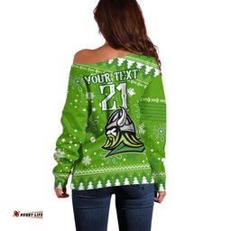 Custom Raiders Rugby Off Shoulder Sweater The Mighty Green Machine Christmas Vibe