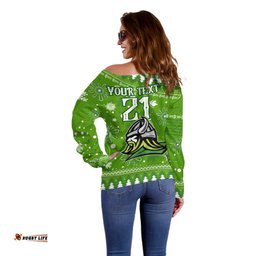 Custom Raiders Rugby Off Shoulder Sweater The Mighty Green Machine Christmas Vibe