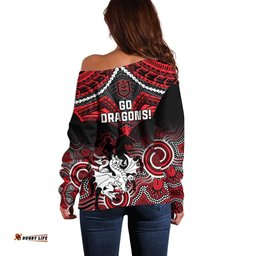Dragons Rugby Off Shoulder Sweater Saints 1998 Aboriginal Mix Polynesian Pattern