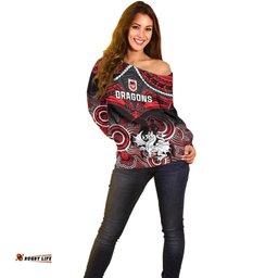 Dragons Rugby Off Shoulder Sweater Saints 1998 Aboriginal Mix Polynesian Pattern