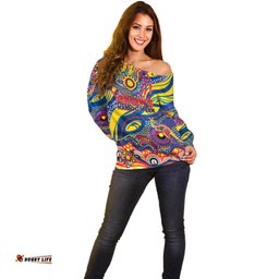 Custom NAIDOC Week 2024 Crows Off Shoulder Sweater Aboriginal Animals Keep The Fire Burning