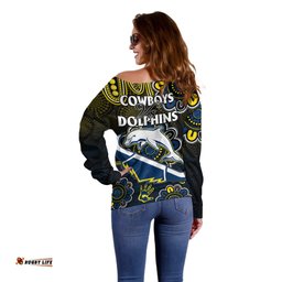 NRL Combine Dolphins and Cowboys Off Shoulder Sweater Aboriginal