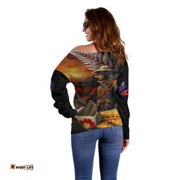 Slouch Hat and Biscuits ANZAC Off Shoulder Sweater with Soldier Silver Fern