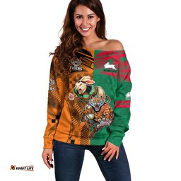 Custom Wests Tigers and Rabbitohs Rugby Off Shoulder Sweater Sporty Style