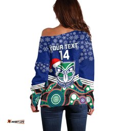 Custom Warriors Rugby Christmas Off Shoulder Sweater Merry Xmas Mix Aboriginal Art