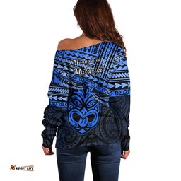 Matariki New Zealand Off Shoulder Sweater Maori New Year Tiki Blue Version