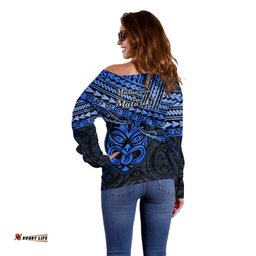 Matariki New Zealand Off Shoulder Sweater Maori New Year Tiki Blue Version