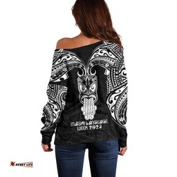 New Zealand Te Reo Maori Off Shoulder Sweater Kia Kaha Maori Language Week Black Style
