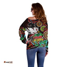Dragons Rugby Aboriginal Art Off Shoulder Sweater NAIDOC Indigenous Tribal