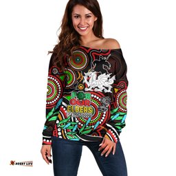 Dragons Rugby Aboriginal Art Off Shoulder Sweater NAIDOC Indigenous Tribal