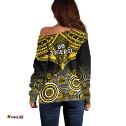 Richmond Football Off Shoulder Sweater Tigers Aboriginal Mix Polynesian Pattern