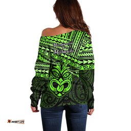 Matariki New Zealand Off Shoulder Sweater Maori New Year Tiki Green Version