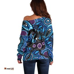 Emu NAIDOC 2024 Off Shoulder Sweater Aboriginal Art Style