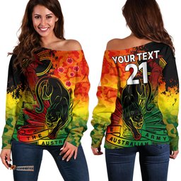 Custom Text And Number NRL ANZAC Panthers Off Shoulder Sweater Camouflage 04