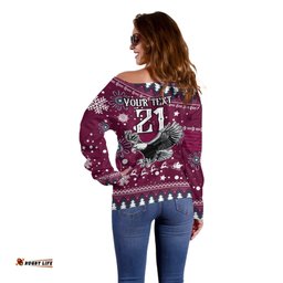 Custom Sea Eagles Rugby Off Shoulder Sweater Manly Boys Victory Christmas Vibe