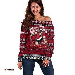 Personalized Bombers Football Xmas Off Shoulder Sweater Australia AFL Mascot