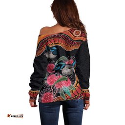 Hakea Flower And Fairy Wren Australia Off Shoulder Sweater Aboriginal Art