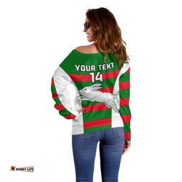 Custom Text And Number Rabbitohs Rugby Off Shoulder Sweater Go Souths 1908 Sporty Style White
