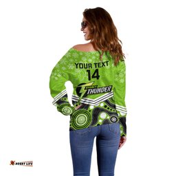 Custom Thunder Cricket Christmas Off Shoulder Sweater Merry Xmas Indigenous Art