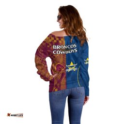 NRL Cowboys and Broncos Off Shoulder Sweater Sporty Style