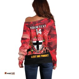 Custom St Kilda Football ANZAC Off Shoulder Sweater Gallipoli Camouflage With Poppies