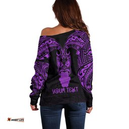 Personalised New Zealand Te Reo Maori Off Shoulder Sweater Kia Kaha Maori Language Week Purple Style