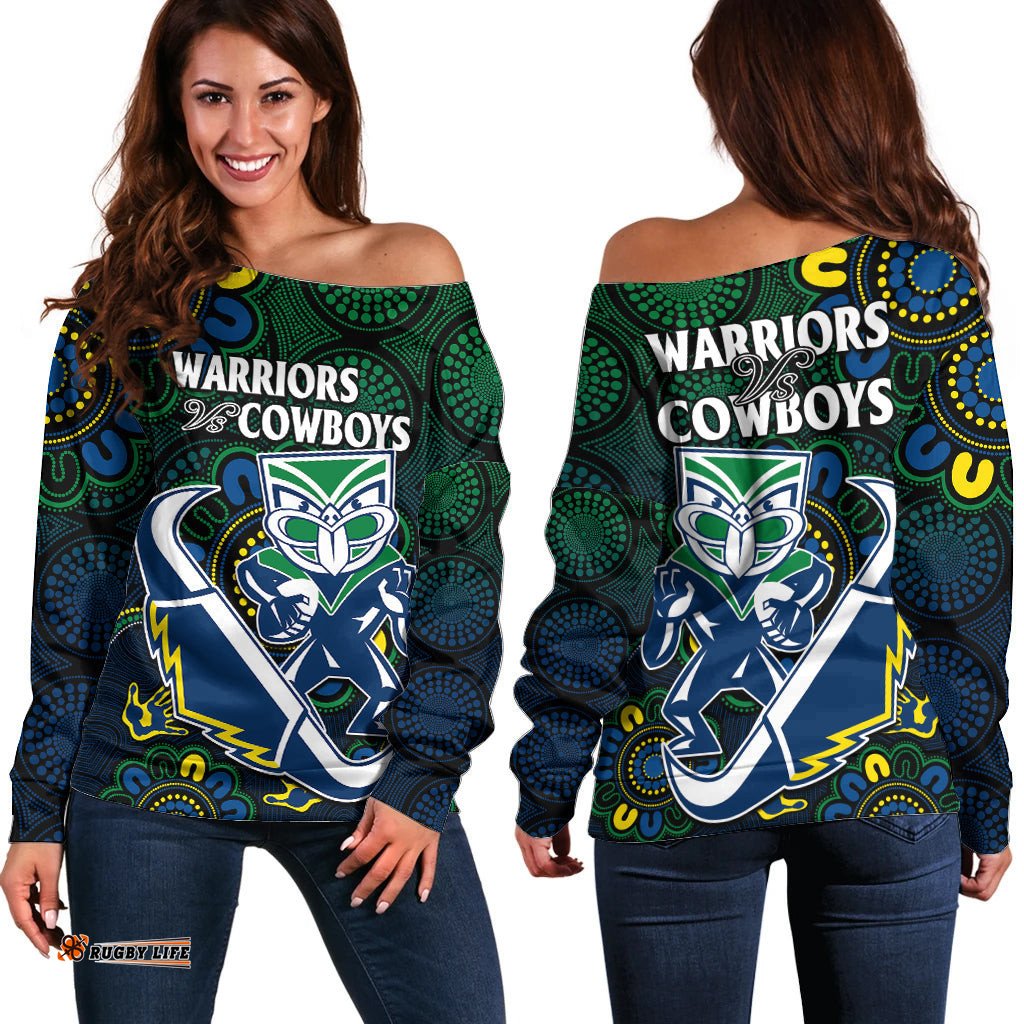 NRL Combine Warriors and Cowboys Off Shoulder Sweater Aboriginal