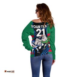 Custom Text And Number NRL Combine Rabbitohs and Bulldogs Off Shoulder Sweater 06
