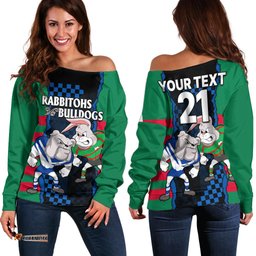 Custom Text And Number NRL Combine Rabbitohs and Bulldogs Off Shoulder Sweater 06