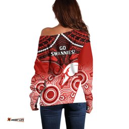 Sydney Swans Football Off Shoulder Sweater Go Swannies Aboriginal Mix Polynesian Pattern