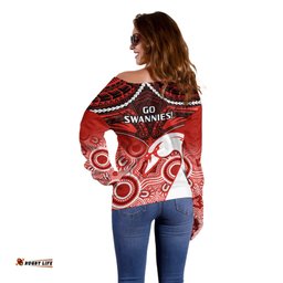 Sydney Swans Football Off Shoulder Sweater Go Swannies Aboriginal Mix Polynesian Pattern