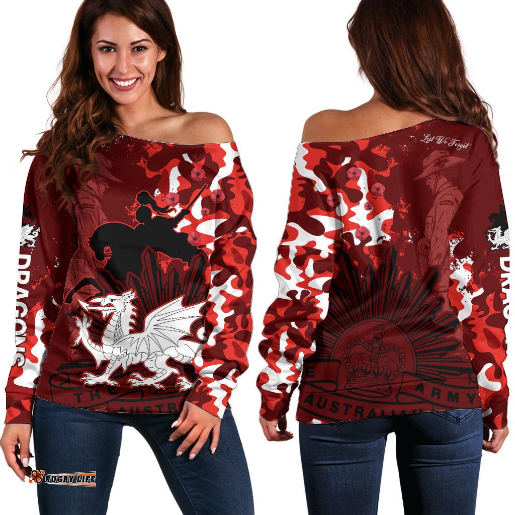 NRL ANZAC St Dragons Off Shoulder Sweater Camouflage
