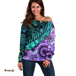 New Zealand Paua Shell With Australia Opal Unique Combine Off Shoulder Sweater