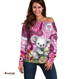 Personalised Australia Off Shoulder Sweater Cute Koala With Golden Wattle Indigenous Art