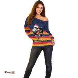AFL Adelaide Christmas Personalised Off Shoulder Sweater with Crows Mascot