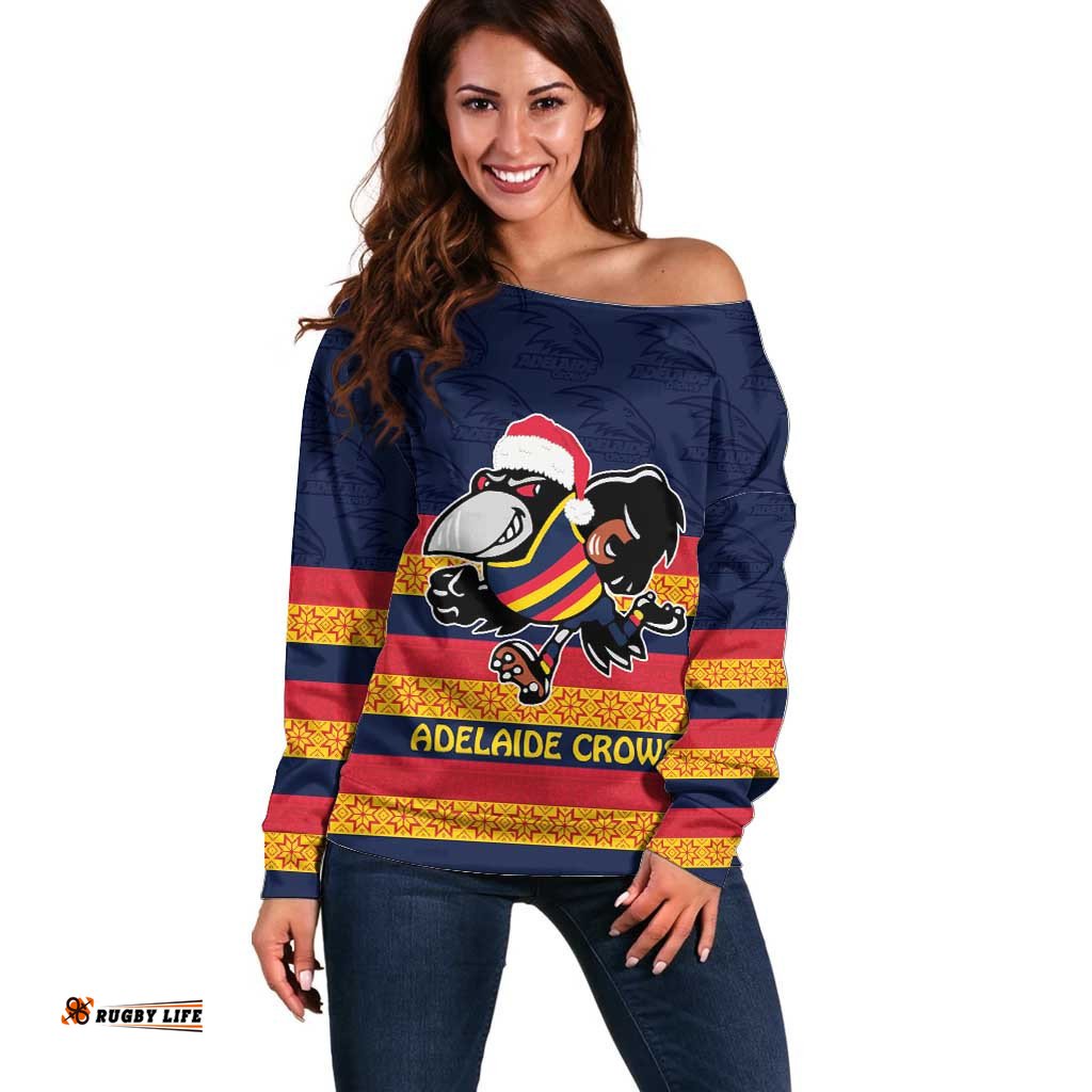 AFL Adelaide Christmas Personalised Off Shoulder Sweater with Crows Mascot