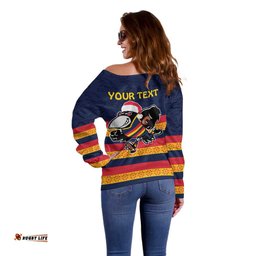 AFL Adelaide Christmas Personalised Off Shoulder Sweater with Crows Mascot